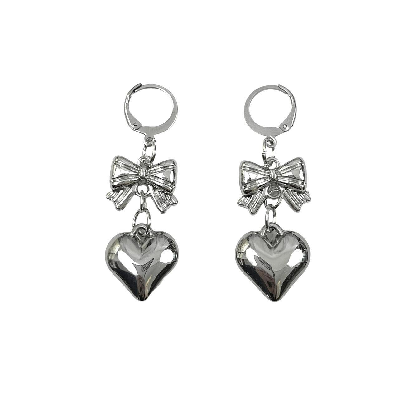 Ribbon Heart Dangle Earrings