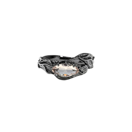 Cat's Eye Black Ring With Sliver Stone