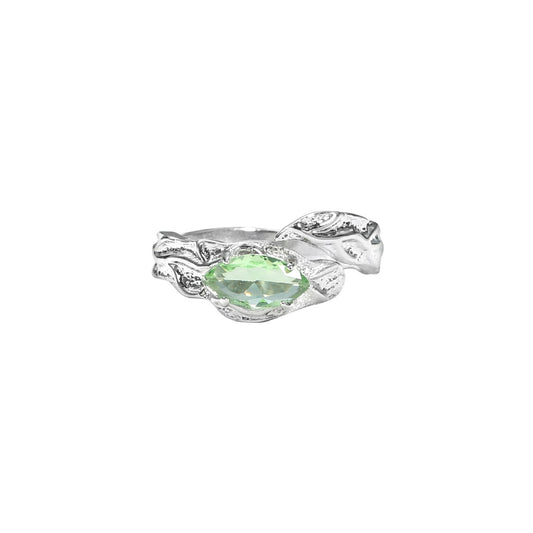 Cat's Eye Silver Ring with Green Stone