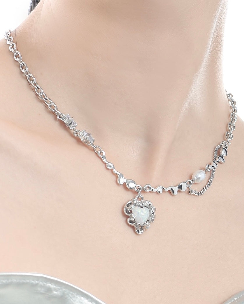 Love Heart Opal Pearl Necklace