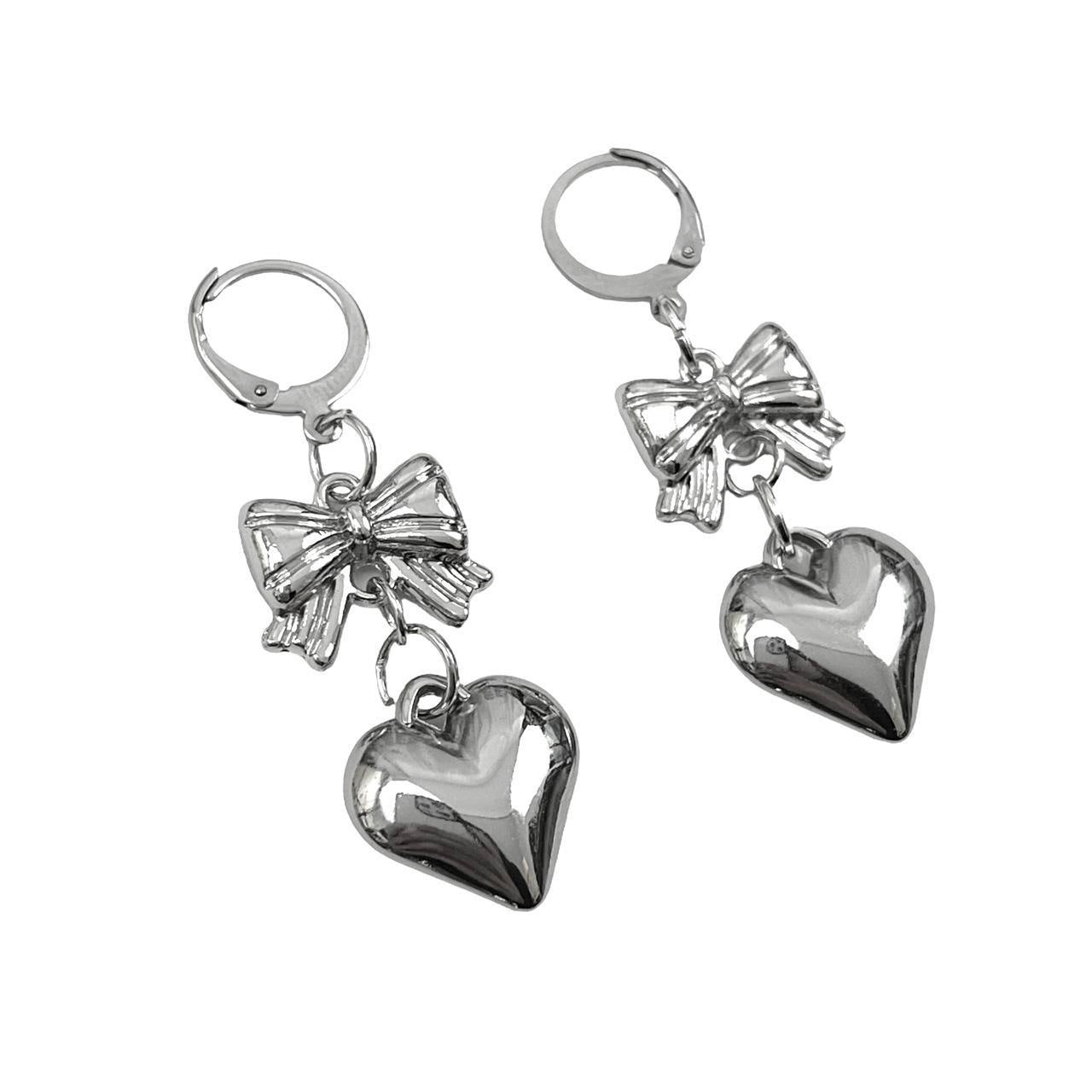 Ribbon Heart Dangle Earrings