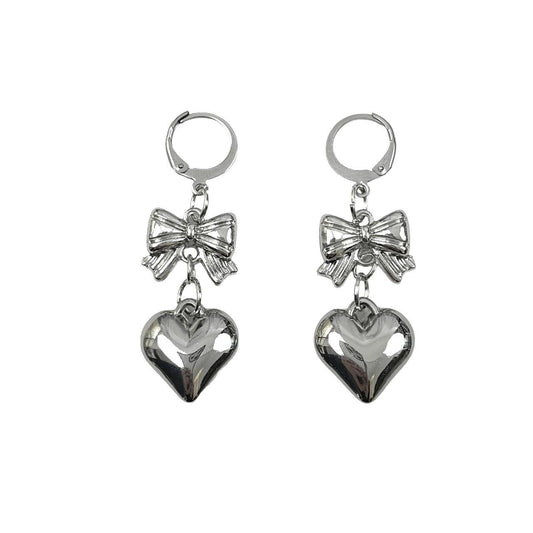 Ribbon Heart Dangle Earrings