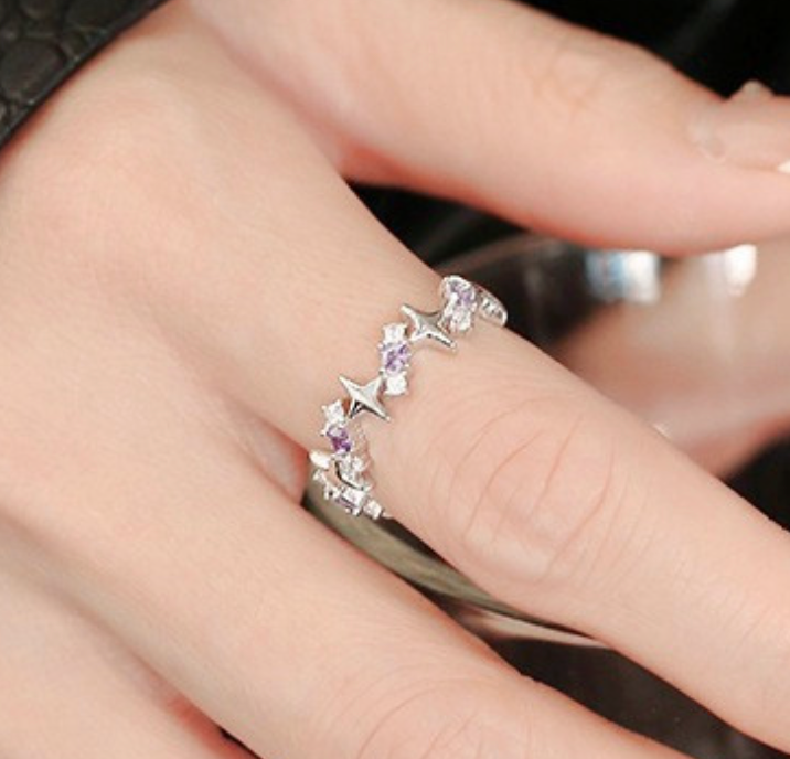 Quadruple Asteroid Purple Crystal Ring